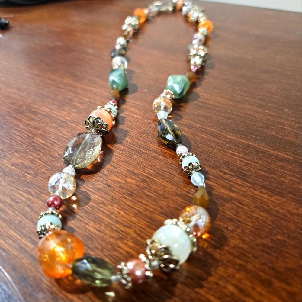 Long multi-color beaded necklace